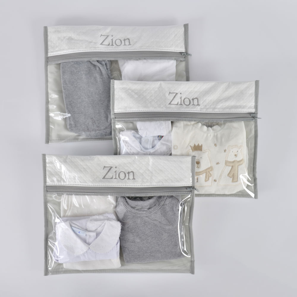 Kit Saquinho Organizador Maternidade Matelassê Offwhite - 3 pçs