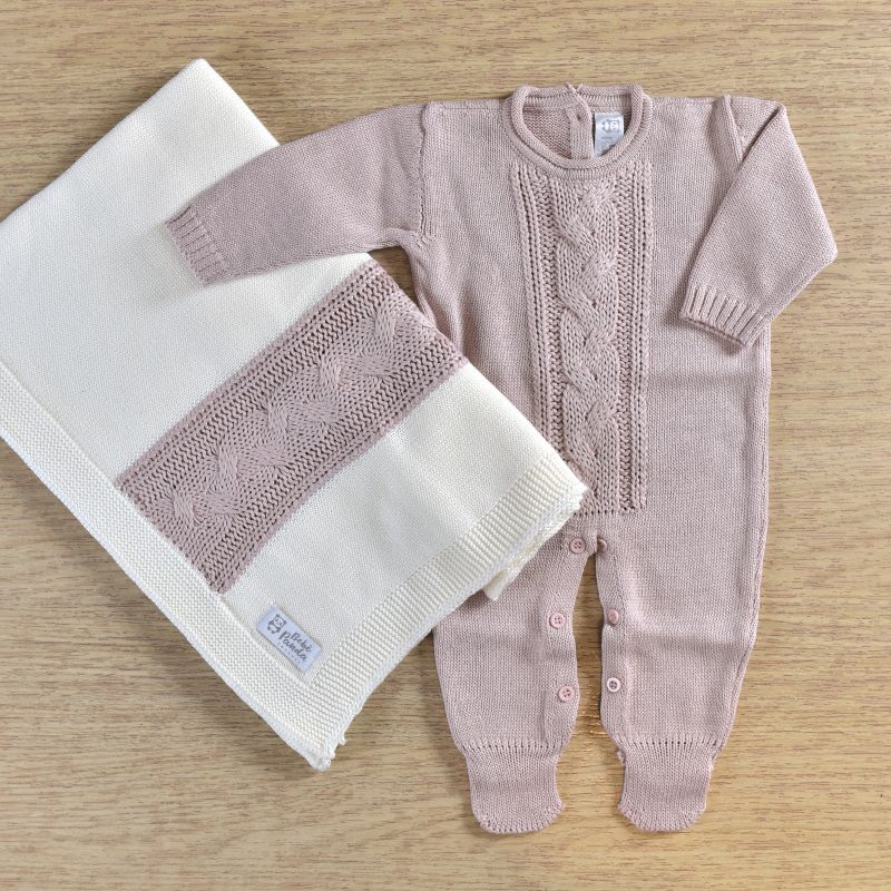 DUO Macacão com Manta Tricot Trançado Bicolor - 2 pçs