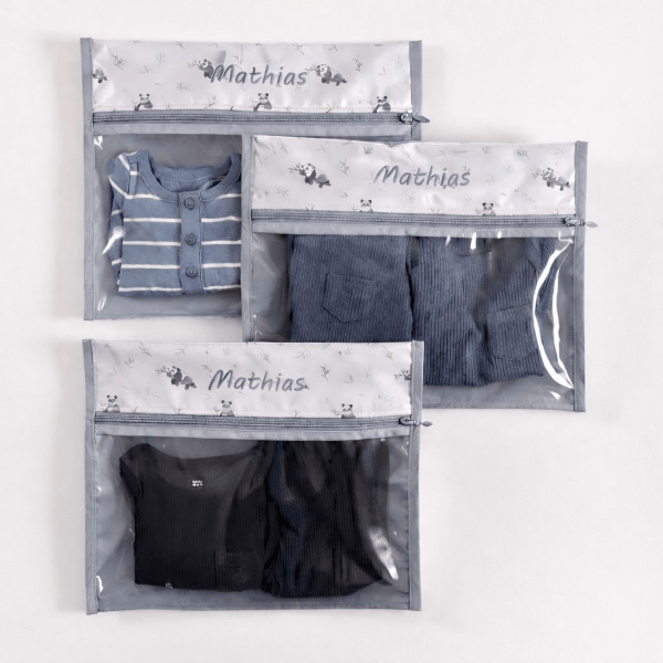 Kit Saquinho Organizador Maternidade Pandas - 3 pçs