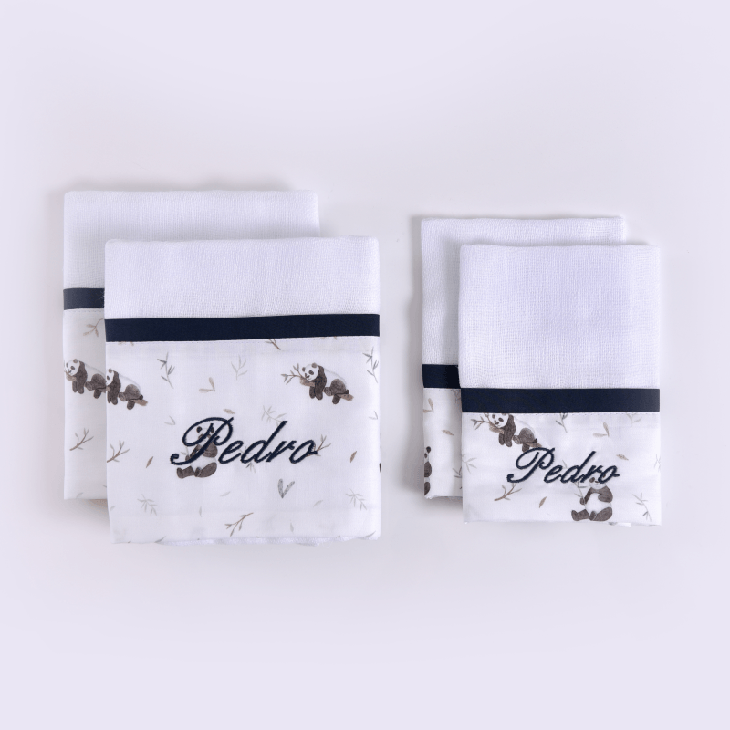 Kit Fraldinhas Boca e Ombro Pandas - 4 pçs