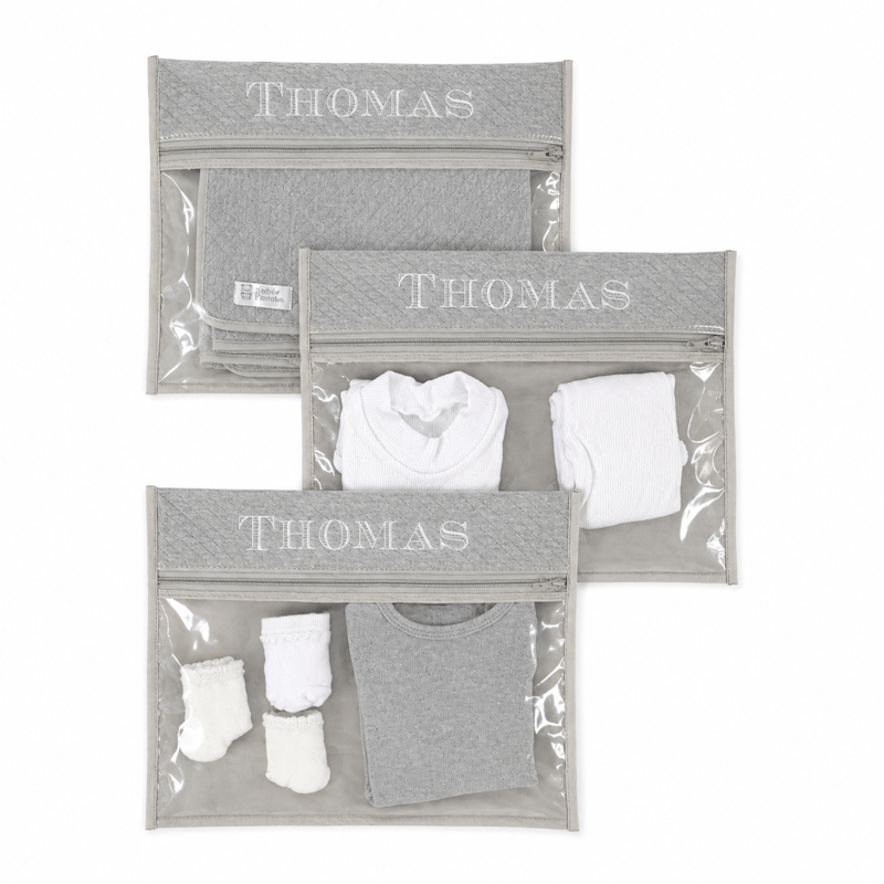 Kit Saquinho Organizador Maternidade Matelassê Cinza - 3 pçs