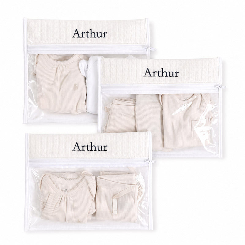 Kit Saquinho Organizador Maternidade Tricot Elegance - 3 pçs