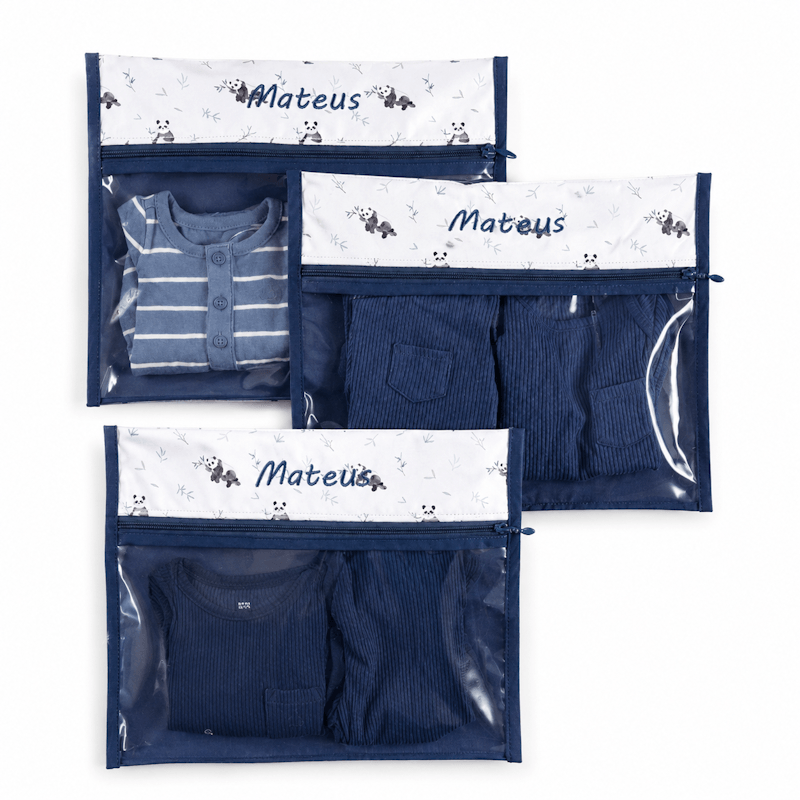 Kit Saquinho Organizador Maternidade Pandas - 3 pçs