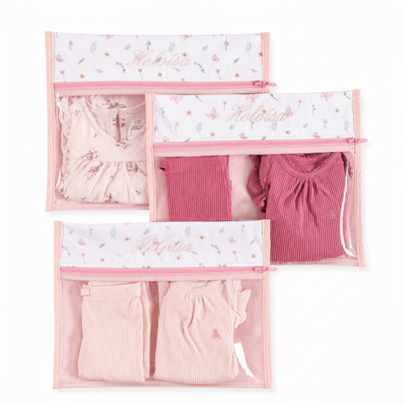 Kit Saquinho Organizador Maternidade Borboletas - 3 pçs