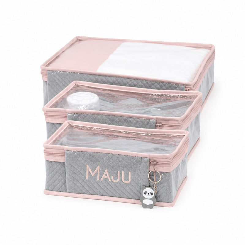 Kit Organizador PMG Matelassê Cinza - 3 pçs